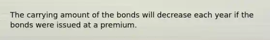 The carrying amount of the bonds will decrease each year if the bonds were issued at a premium.