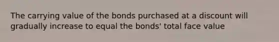 The carrying value of the bonds purchased at a discount will gradually increase to equal the bonds' total face value