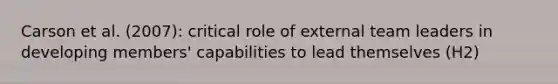 Carson et al. (2007): critical role of external team leaders in developing members' capabilities to lead themselves (H2)