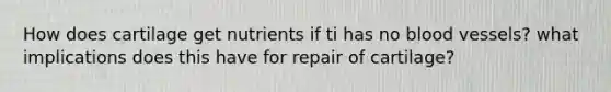 How does cartilage get nutrients if ti has no blood vessels? what implications does this have for repair of cartilage?