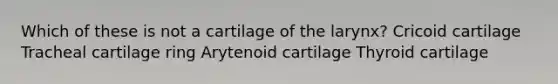 Which of these is not a cartilage of the larynx? Cricoid cartilage Tracheal cartilage ring Arytenoid cartilage Thyroid cartilage