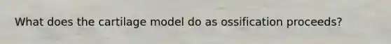 What does the cartilage model do as ossification proceeds?