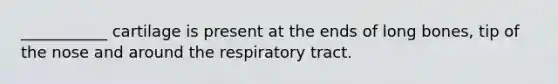 ___________ cartilage is present at the ends of long bones, tip of the nose and around the respiratory tract.