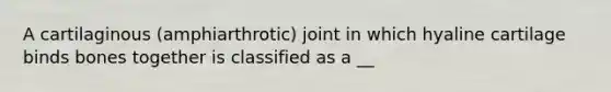 A cartilaginous (amphiarthrotic) joint in which hyaline cartilage binds bones together is classified as a __