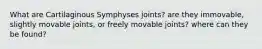 What are Cartilaginous Symphyses joints? are they immovable, slightly movable joints, or freely movable joints? where can they be found?