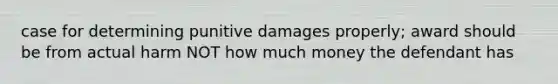 case for determining punitive damages properly; award should be from actual harm NOT how much money the defendant has