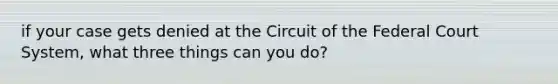 if your case gets denied at the Circuit of the Federal Court System, what three things can you do?