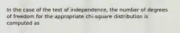 In the case of the test of independence, the number of degrees of freedom for the appropriate chi-square distribution is computed as