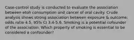 Case-control study is conducted to evaluate the association between etoh consumption and cancer of oral cavity. Crude analysis shows strong association between exposure & outcome: odds ratio 4.5, 95% CI 3.4-5.6. Smoking is a potential cofounder of the association. Which property of smoking is essential to be considered a confounder?