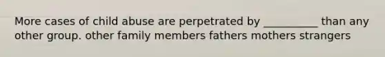 More cases of child abuse are perpetrated by __________ than any other group. other family members fathers mothers strangers