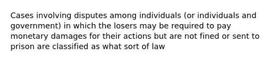 Cases involving disputes among individuals (or individuals and government) in which the losers may be required to pay monetary damages for their actions but are not fined or sent to prison are classified as what sort of law