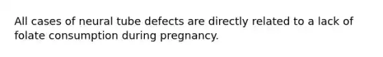 All cases of neural tube defects are directly related to a lack of folate consumption during pregnancy.