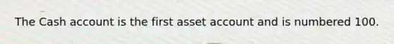 The Cash account is the first asset account and is numbered 100.