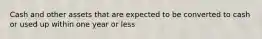 Cash and other assets that are expected to be converted to cash or used up within one year or less