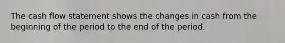 The cash flow statement shows the changes in cash from the beginning of the period to the end of the period.