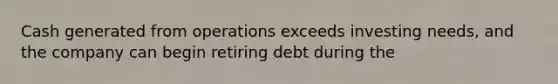 Cash generated from operations exceeds investing needs, and the company can begin retiring debt during the