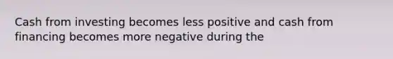 Cash from investing becomes less positive and cash from financing becomes more negative during the