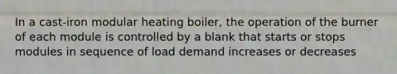 In a cast-iron modular heating boiler, the operation of the burner of each module is controlled by a blank that starts or stops modules in sequence of load demand increases or decreases