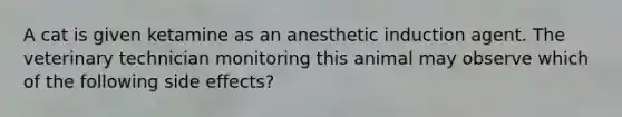 A cat is given ketamine as an anesthetic induction agent. The veterinary technician monitoring this animal may observe which of the following side effects?