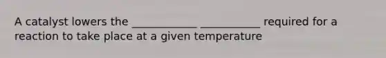 A catalyst lowers the ____________ ___________ required for a reaction to take place at a given temperature