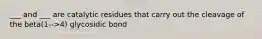 ___ and ___ are catalytic residues that carry out the cleavage of the beta(1-->4) glycosidic bond