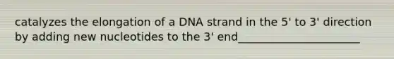 catalyzes the elongation of a DNA strand in the 5' to 3' direction by adding new nucleotides to the 3' end______________________