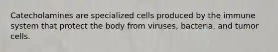 Catecholamines are specialized cells produced by the immune system that protect the body from viruses, bacteria, and tumor cells.