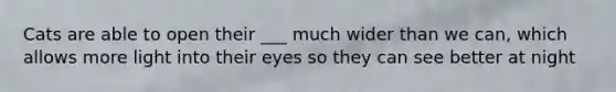 Cats are able to open their ___ much wider than we can, which allows more light into their eyes so they can see better at night