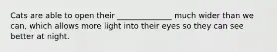 Cats are able to open their ______________ much wider than we can, which allows more light into their eyes so they can see better at night.