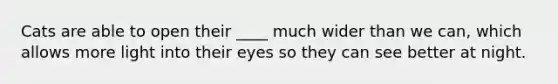 Cats are able to open their ____ much wider than we can, which allows more light into their eyes so they can see better at night.