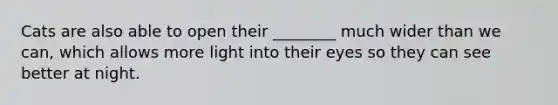 Cats are also able to open their ________ much wider than we can, which allows more light into their eyes so they can see better at night.