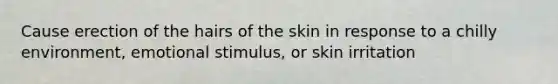 Cause erection of the hairs of the skin in response to a chilly environment, emotional stimulus, or skin irritation