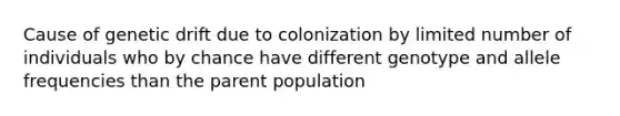 Cause of genetic drift due to colonization by limited number of individuals who by chance have different genotype and allele frequencies than the parent population