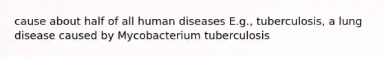 cause about half of all human diseases E.g., tuberculosis, a lung disease caused by Mycobacterium tuberculosis