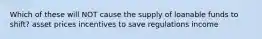 Which of these will NOT cause the supply of loanable funds to shift? asset prices incentives to save regulations income