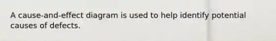 A cause-and-effect diagram is used to help identify potential causes of defects.