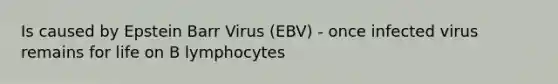 Is caused by Epstein Barr Virus (EBV) - once infected virus remains for life on B lymphocytes