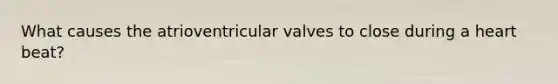 What causes the atrioventricular valves to close during a heart beat?