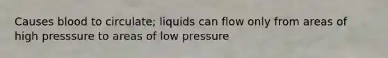 Causes blood to circulate; liquids can flow only from areas of high presssure to areas of low pressure