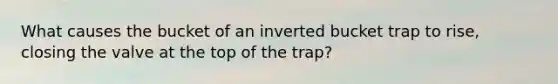 What causes the bucket of an inverted bucket trap to rise, closing the valve at the top of the trap?