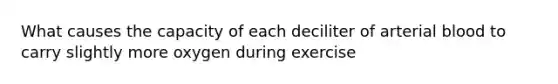 What causes the capacity of each deciliter of arterial blood to carry slightly more oxygen during exercise