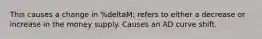 This causes a change in %deltaM; refers to either a decrease or increase in the money supply. Causes an AD curve shift.