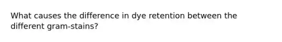 What causes the difference in dye retention between the different gram-stains?