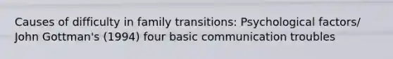 Causes of difficulty in family transitions: Psychological factors/ John Gottman's (1994) four basic communication troubles