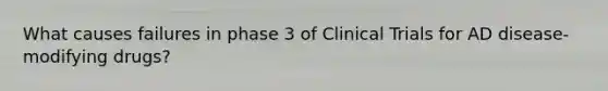 What causes failures in phase 3 of Clinical Trials for AD disease-modifying drugs?