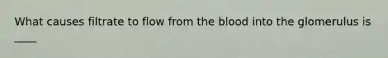 What causes filtrate to flow from the blood into the glomerulus is ____