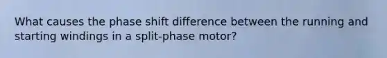 What causes the phase shift difference between the running and starting windings in a split-phase motor?