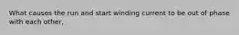 What causes the run and start winding current to be out of phase with each other,