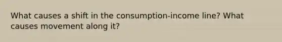 What causes a shift in the consumption-income line? What causes movement along it?