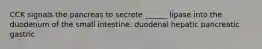 CCK signals the pancreas to secrete ______ lipase into the duodenum of the small intestine. duodenal hepatic pancreatic gastric